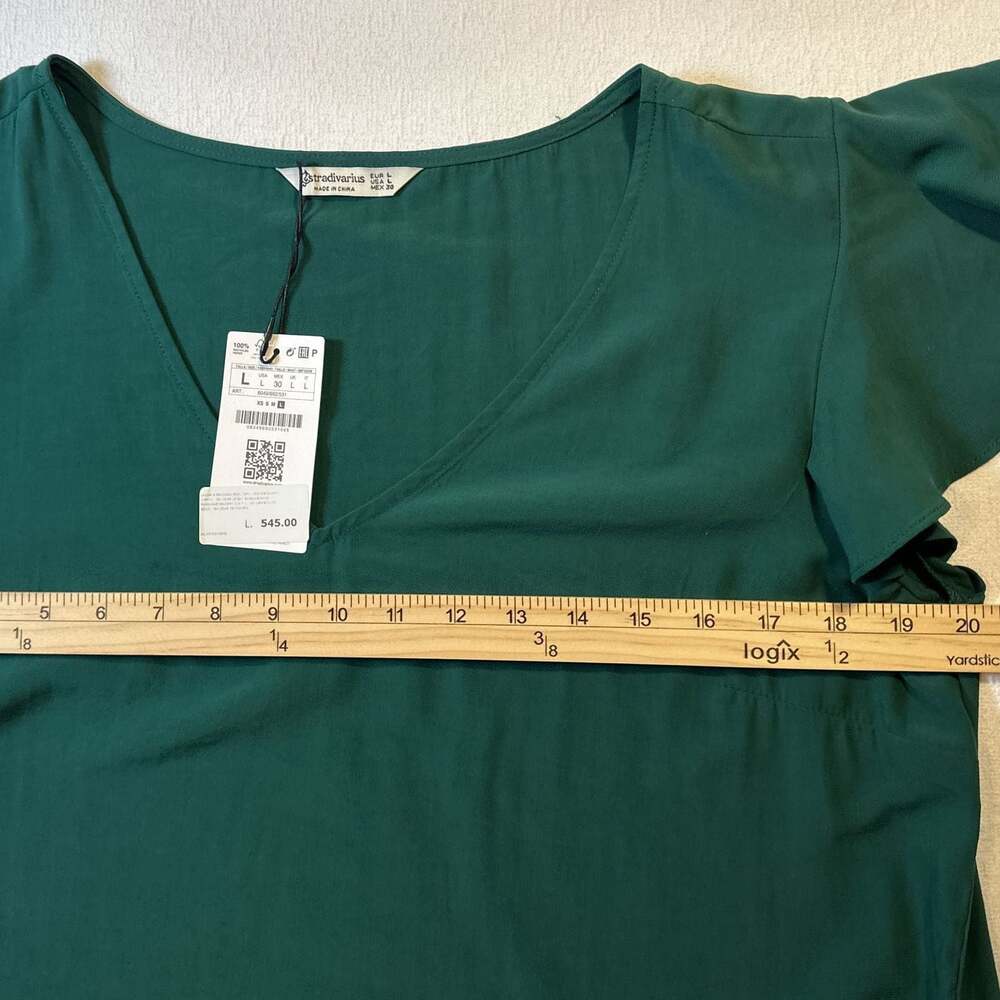 Stradivarius Emerald greene Ruffle Blouse Size Large Top boho chic - Picture 4 of 8